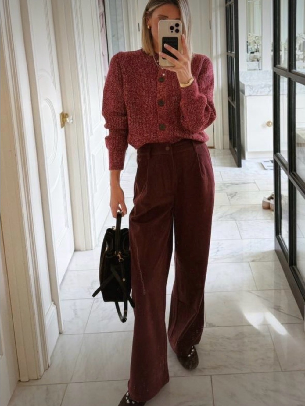 Varley Floris Wide-Leg Corduroy Pants in Burgundy